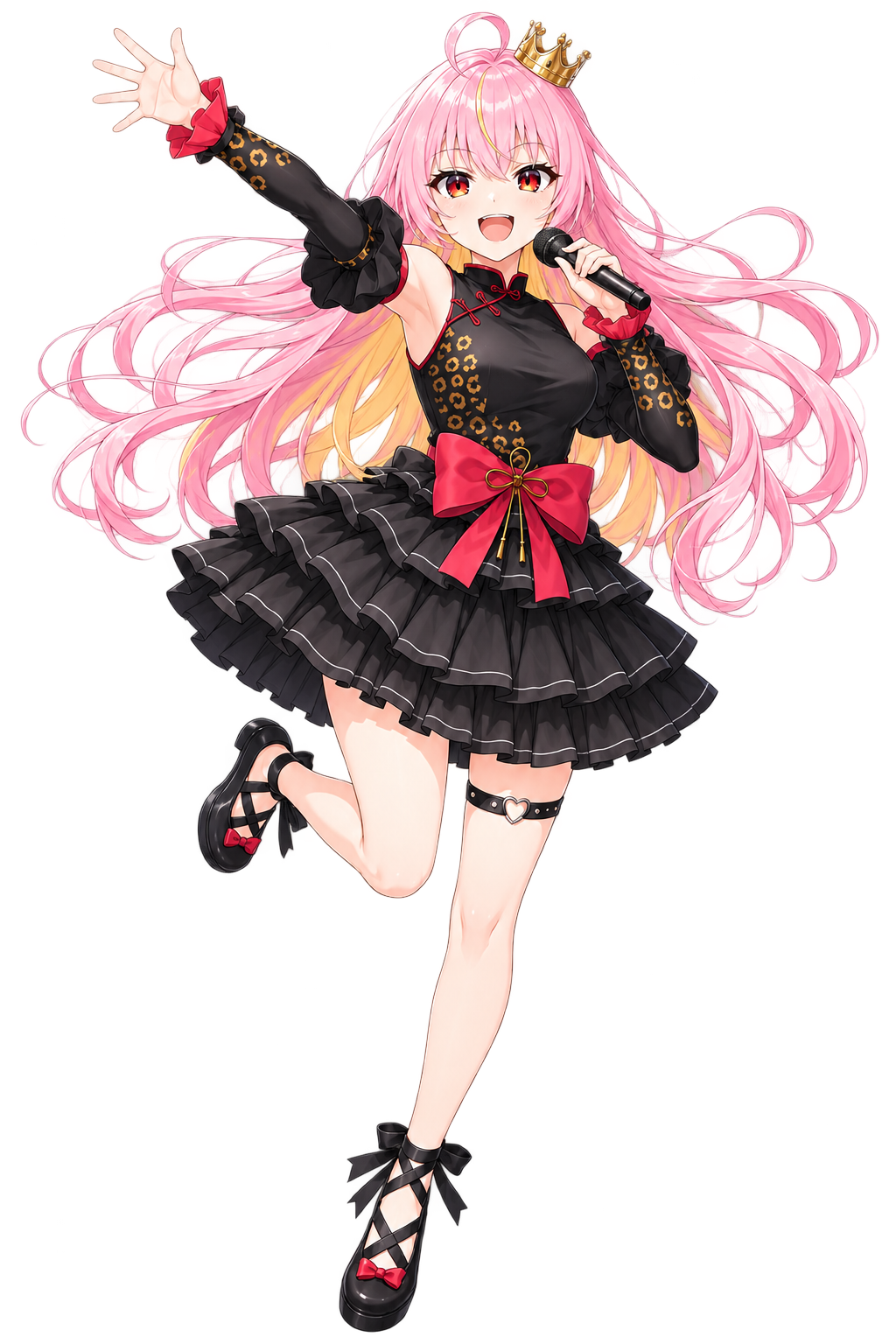 マイクを持って歌う閻藤・M・美衣亜の全身イラスト